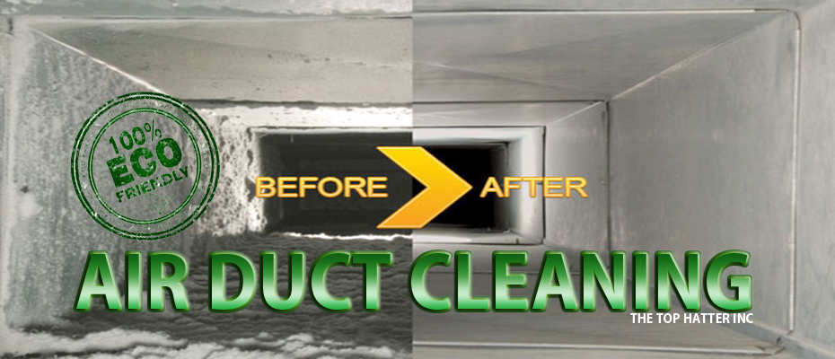 picture of a before and after air duct that has been cleaned with a title eco friendly air duct cleaning